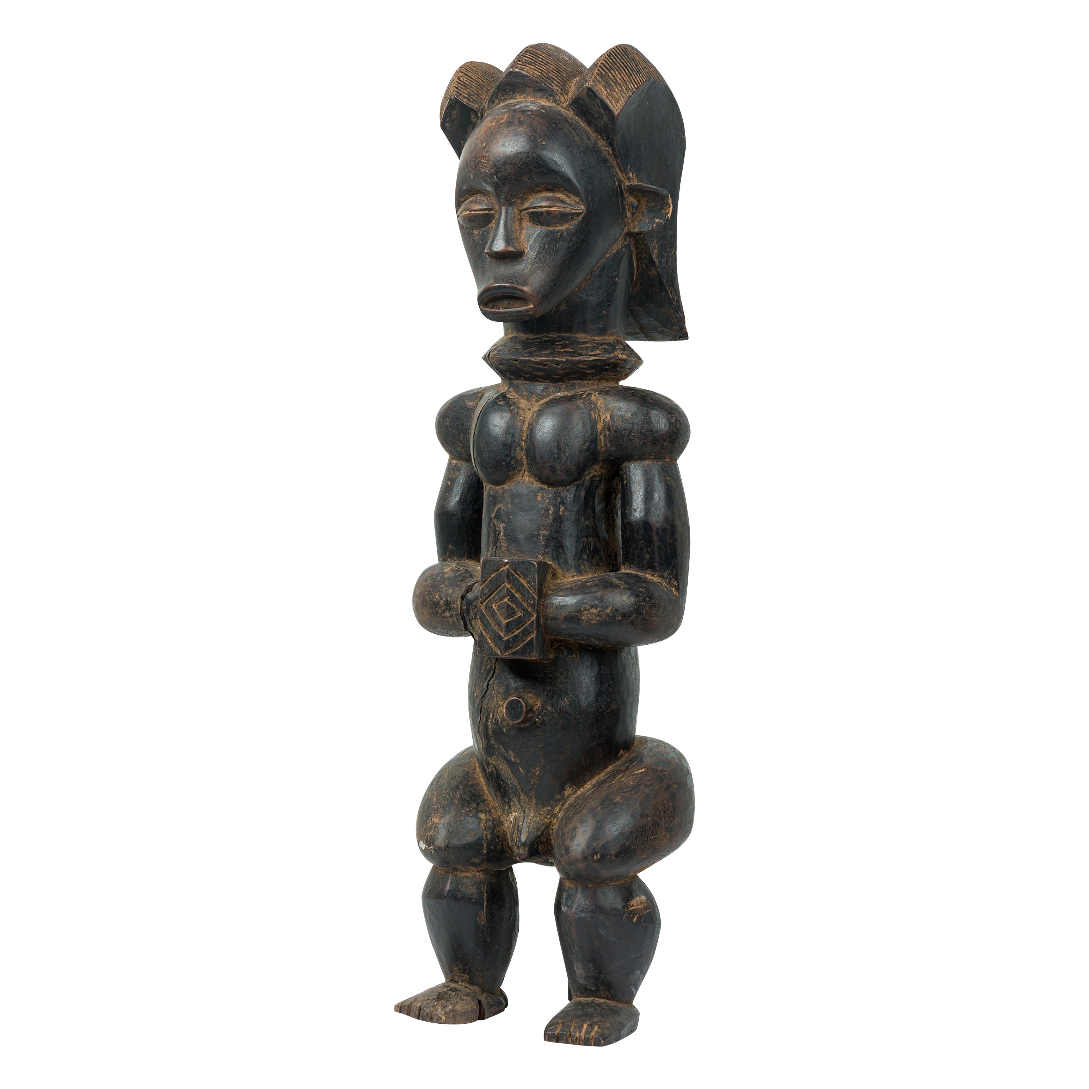 African Gabon 20th Century Carved Wood Fang Male Reliquary Guardian Figure