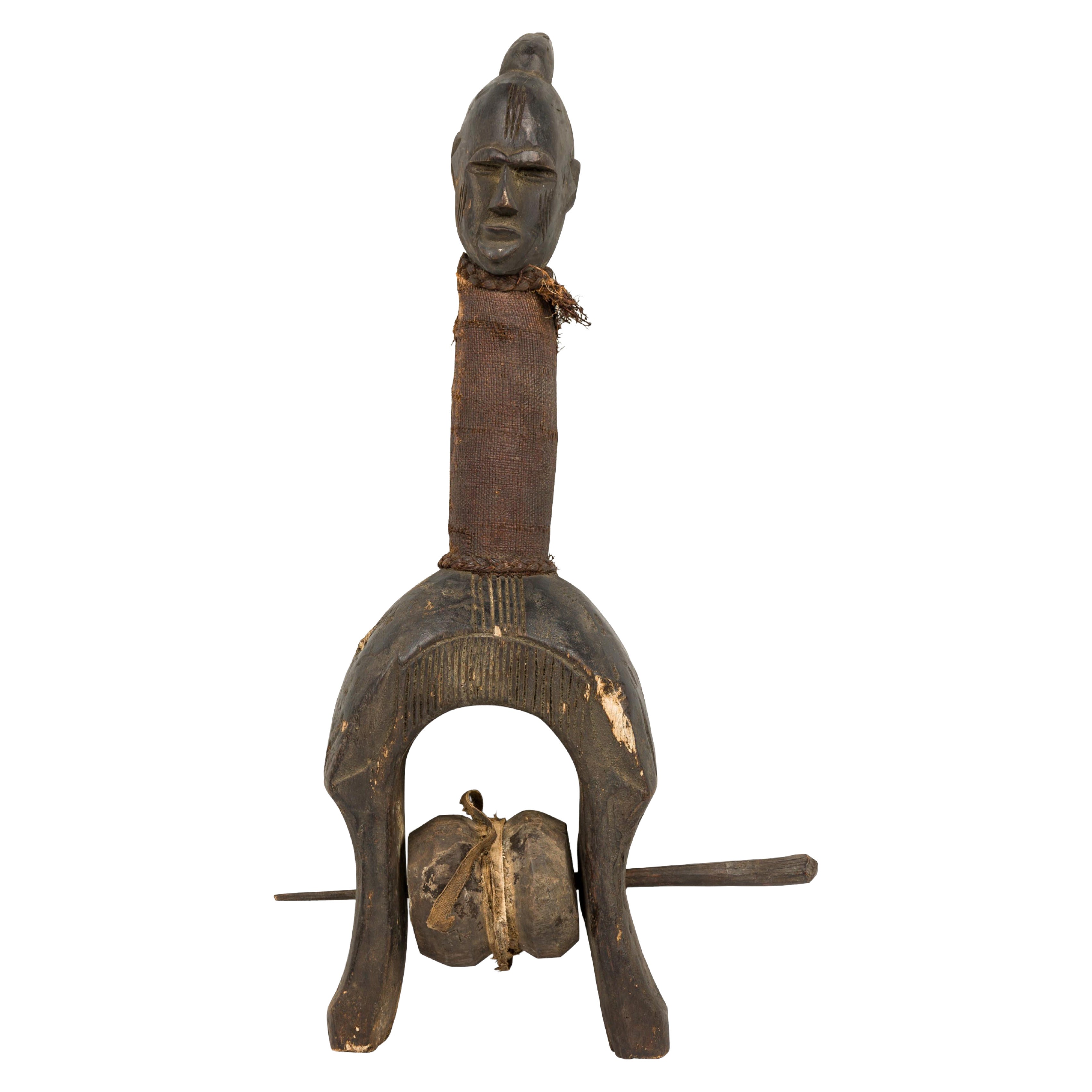 African Gabon 20th Century Hand Carved Tsogo Heddle Pulley with Carved Head