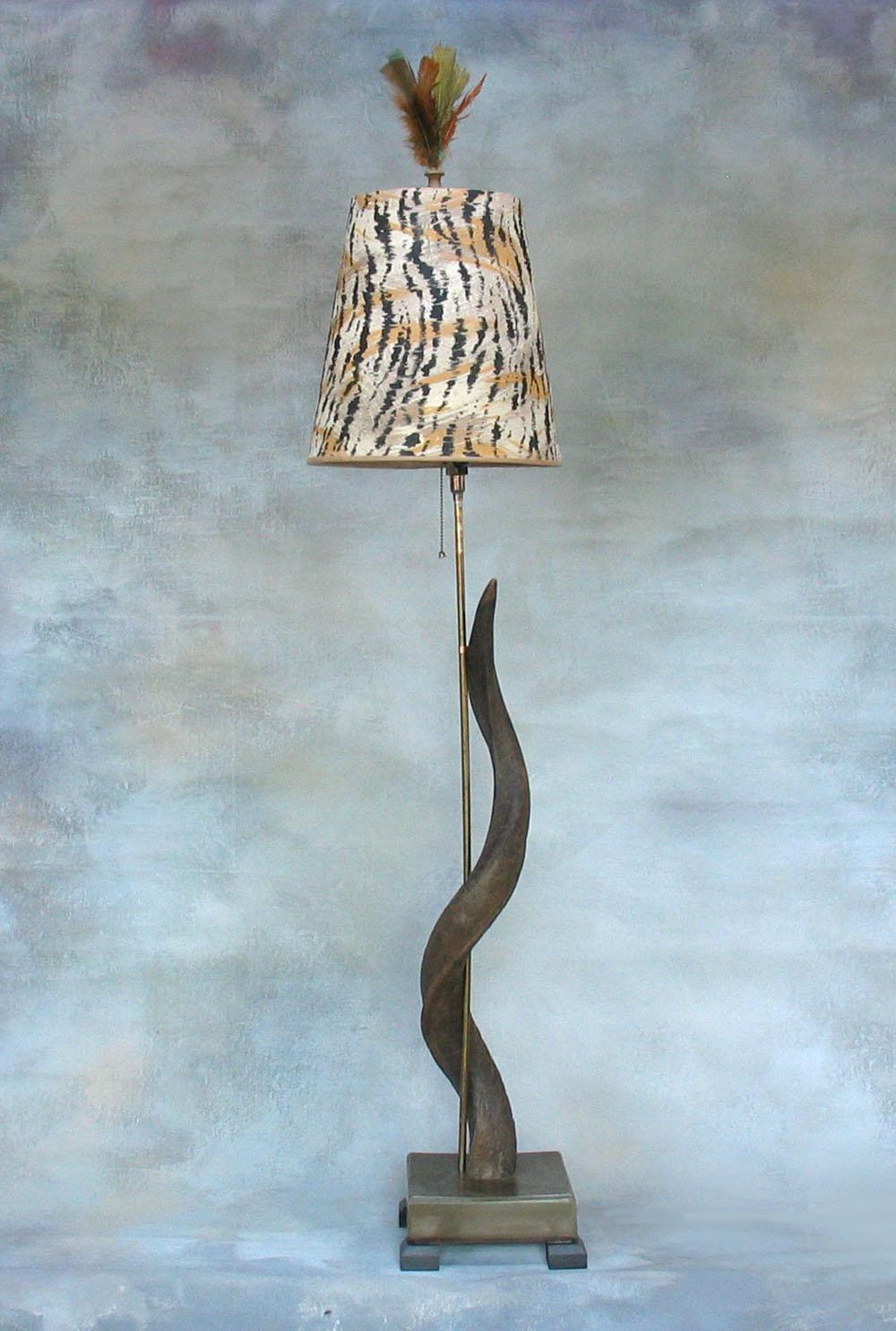 African Genuine Greater Kudu Horn Floor Lamp with Custom Made Shade, Lucite Base For Sale 2