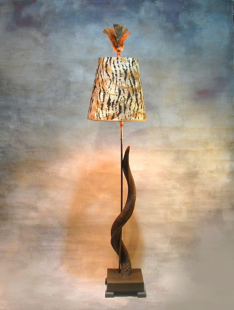 African Genuine Greater Kudu Horn Floor Lamp with Custom Made Shade