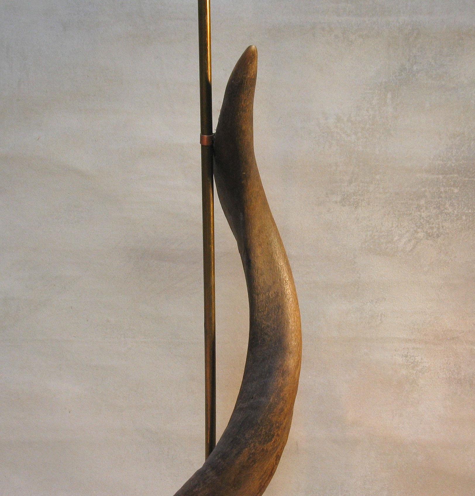 Tribal African Genuine Greater Kudu Horn Floor Lamp with Custom Made Shade, Lucite Base For Sale