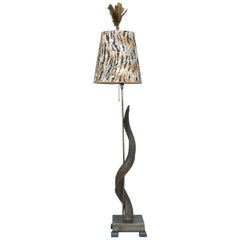 African Genuine Greater Kudu Horn Floor Lamp with Custom Made Shade, Lucite Base