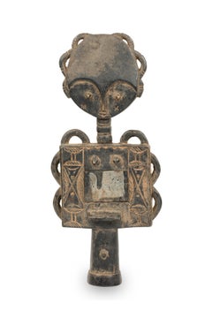African Ghana 20th Century Hand Carved Wood and Mirrored Ashanti Fertility Doll