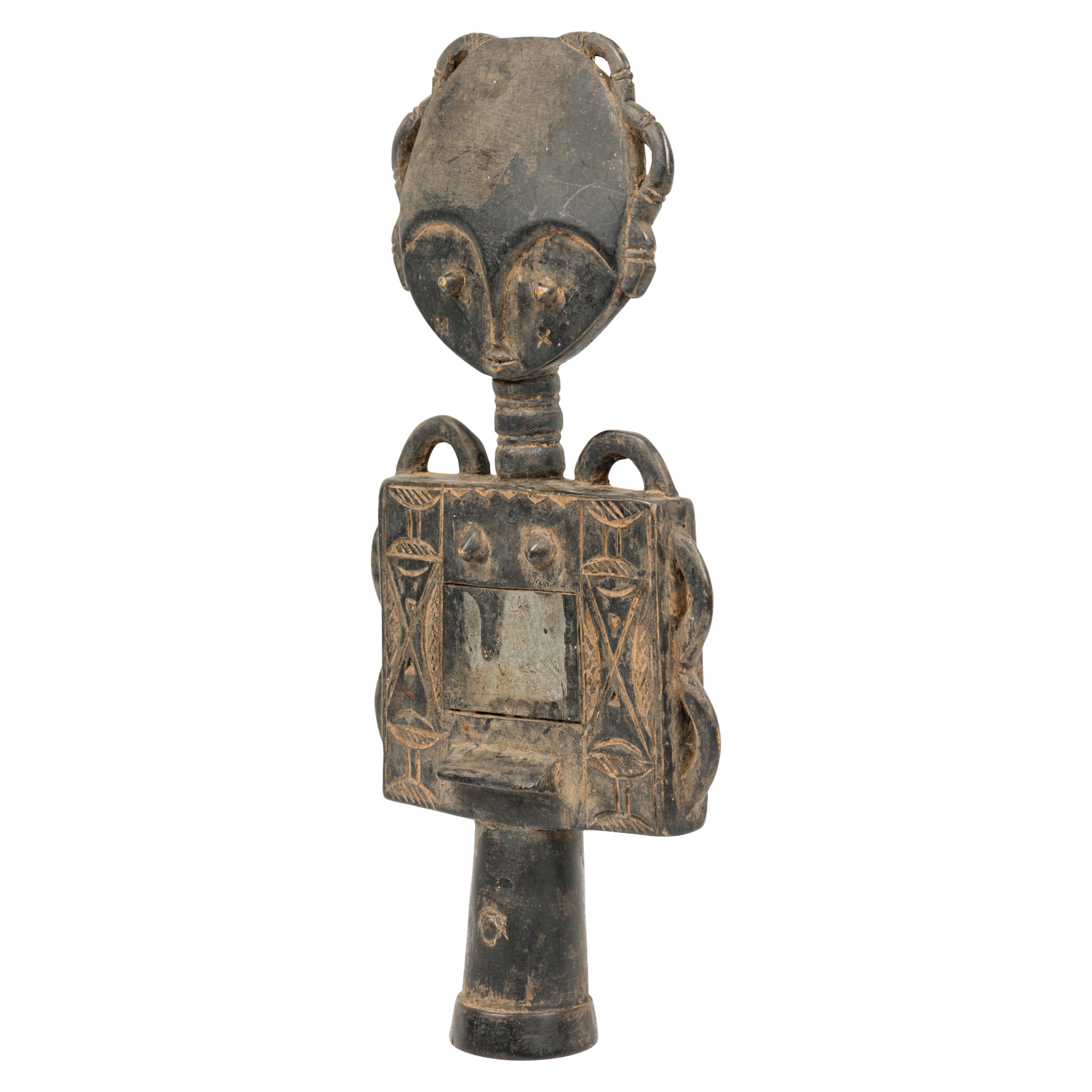 African Ghana 20th Century Hand Carved Wood and Mirrored Ashanti Fertility Doll