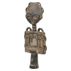 African Ghana 20th Century Hand Carved Wood and Mirrored Ashanti Fertility Doll
