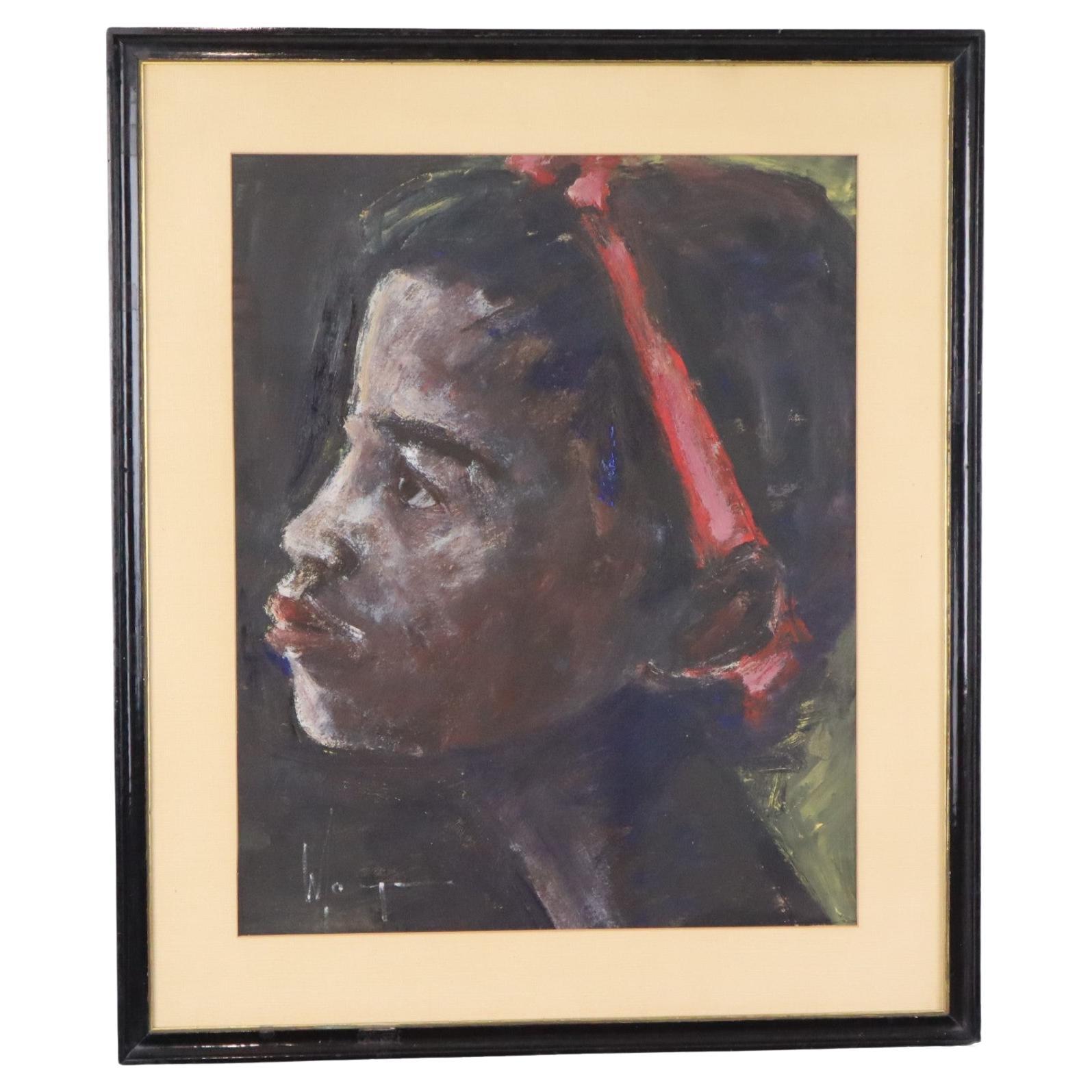 African Girl Art Painting on Paper Weyne 66x56cm For Sale