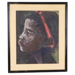 Ragazza africana Pittura su carta Weyne 66x56cm