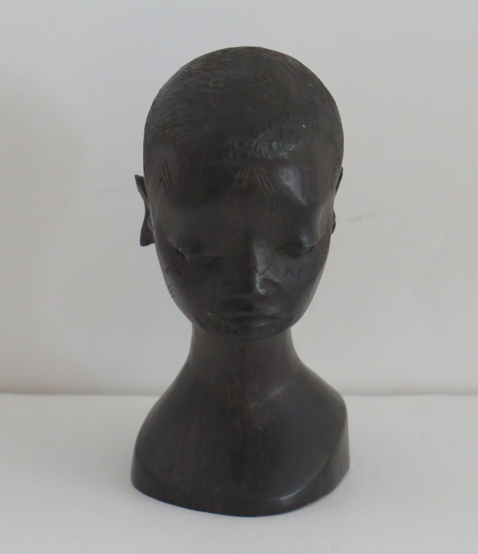 African Head Finely Hand Carved in Heavy Hardwood, Mid 20th Century 6