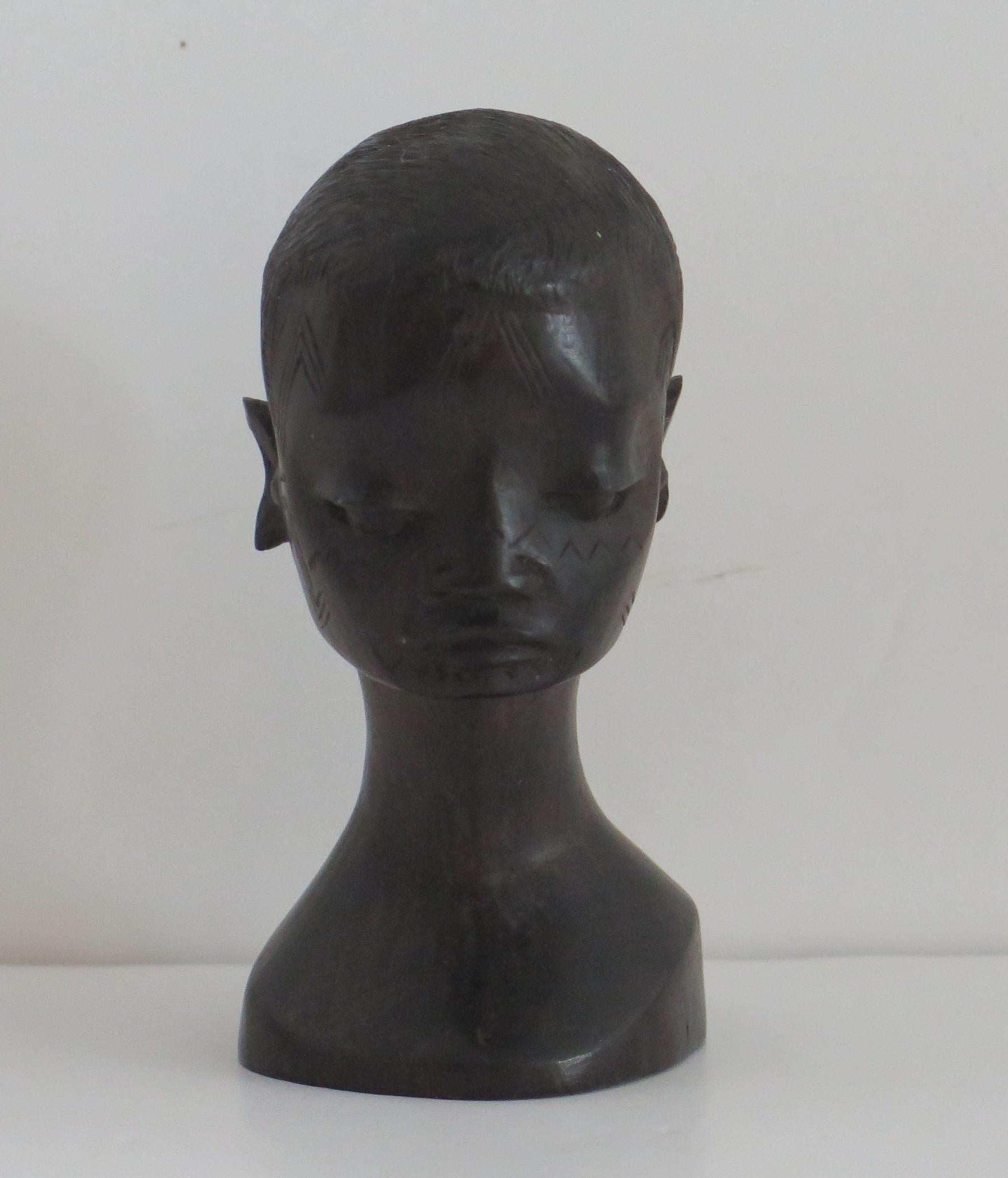 African Head Finely Hand Carved in Heavy Hardwood, Mid 20th Century 7
