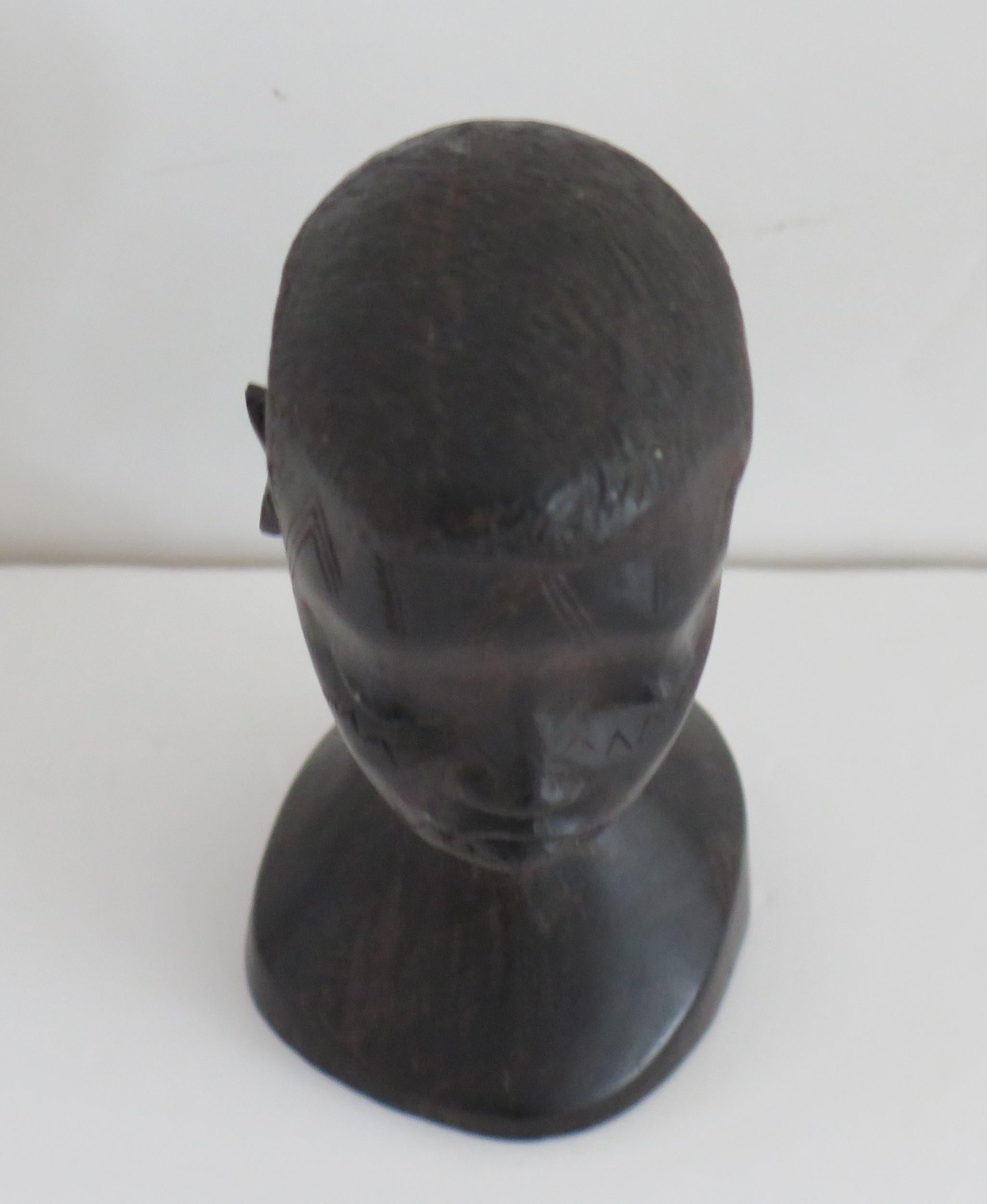 African Head Finely Hand Carved in Heavy Hardwood, Mid 20th Century 8