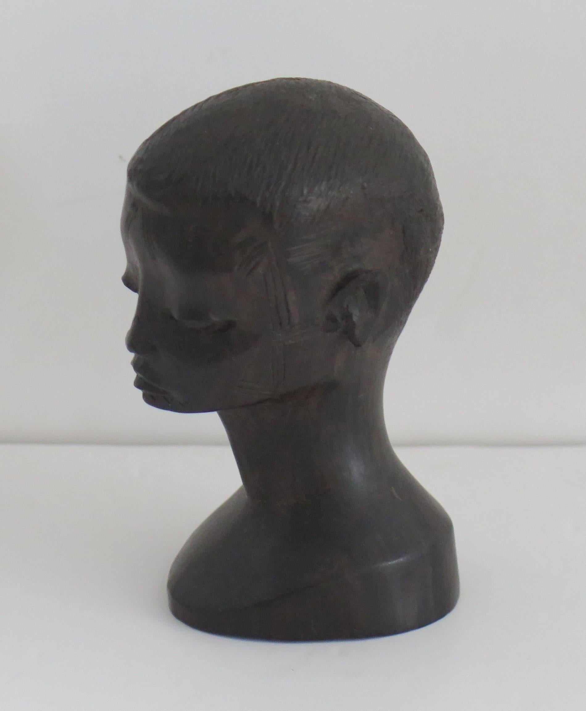 African Head Finely Hand Carved in Heavy Hardwood, Mid 20th Century 1