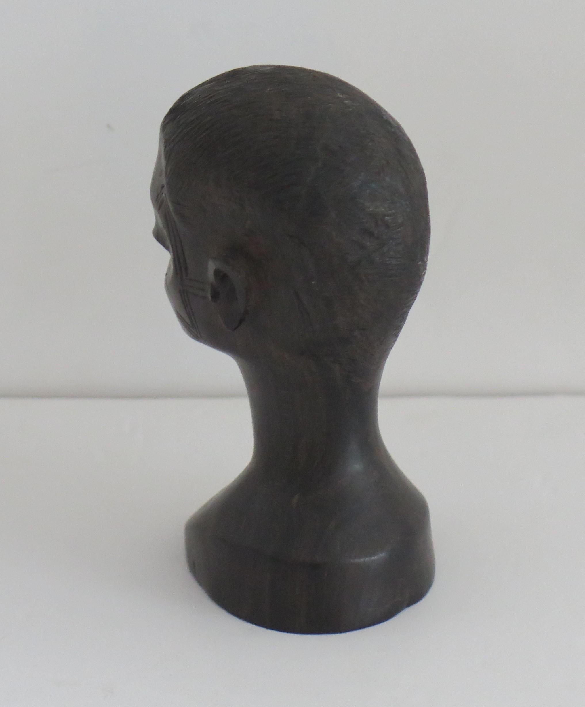 African Head Finely Hand Carved in Heavy Hardwood, Mid 20th Century 2