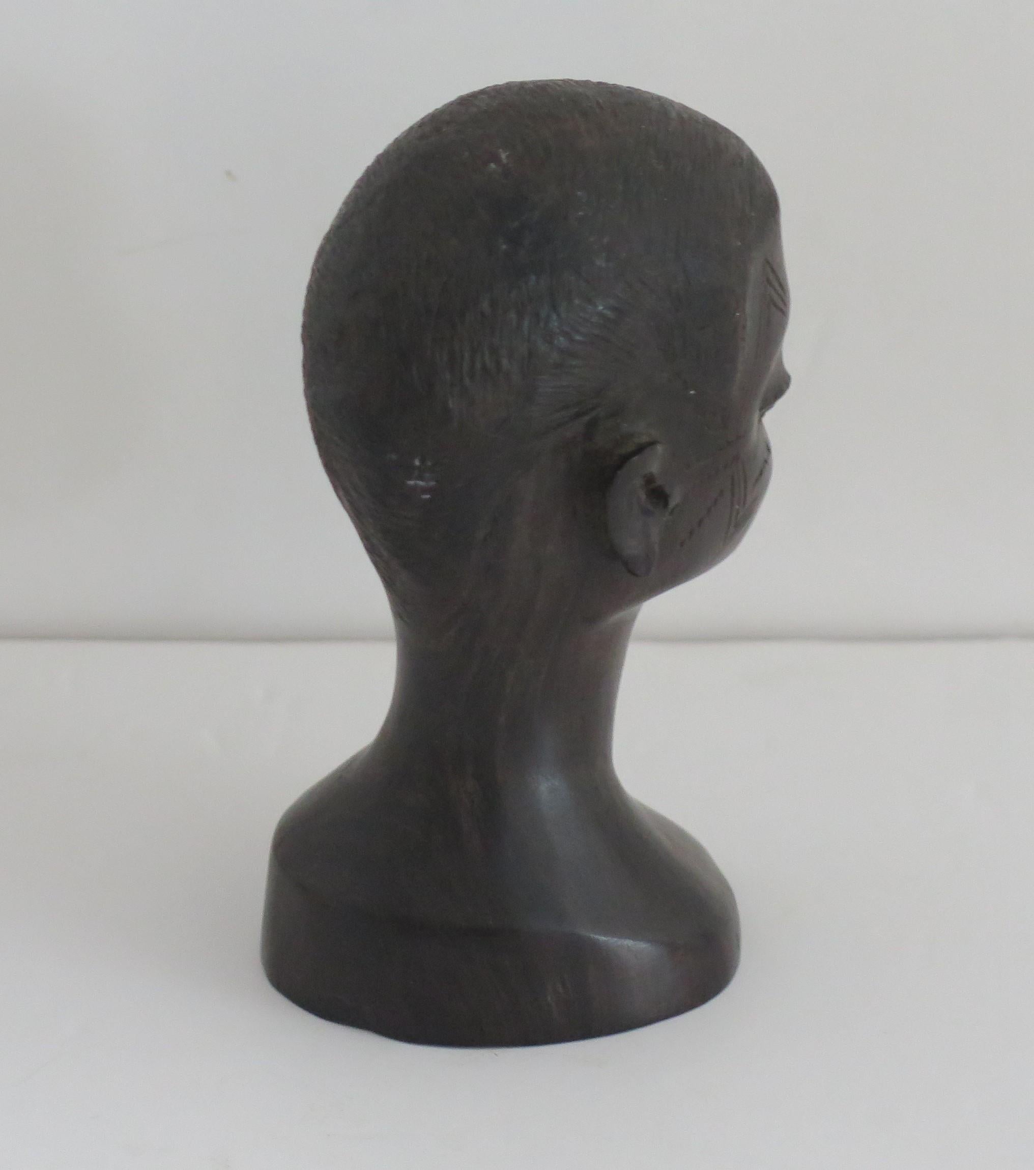 African Head Finely Hand Carved in Heavy Hardwood, Mid 20th Century 3