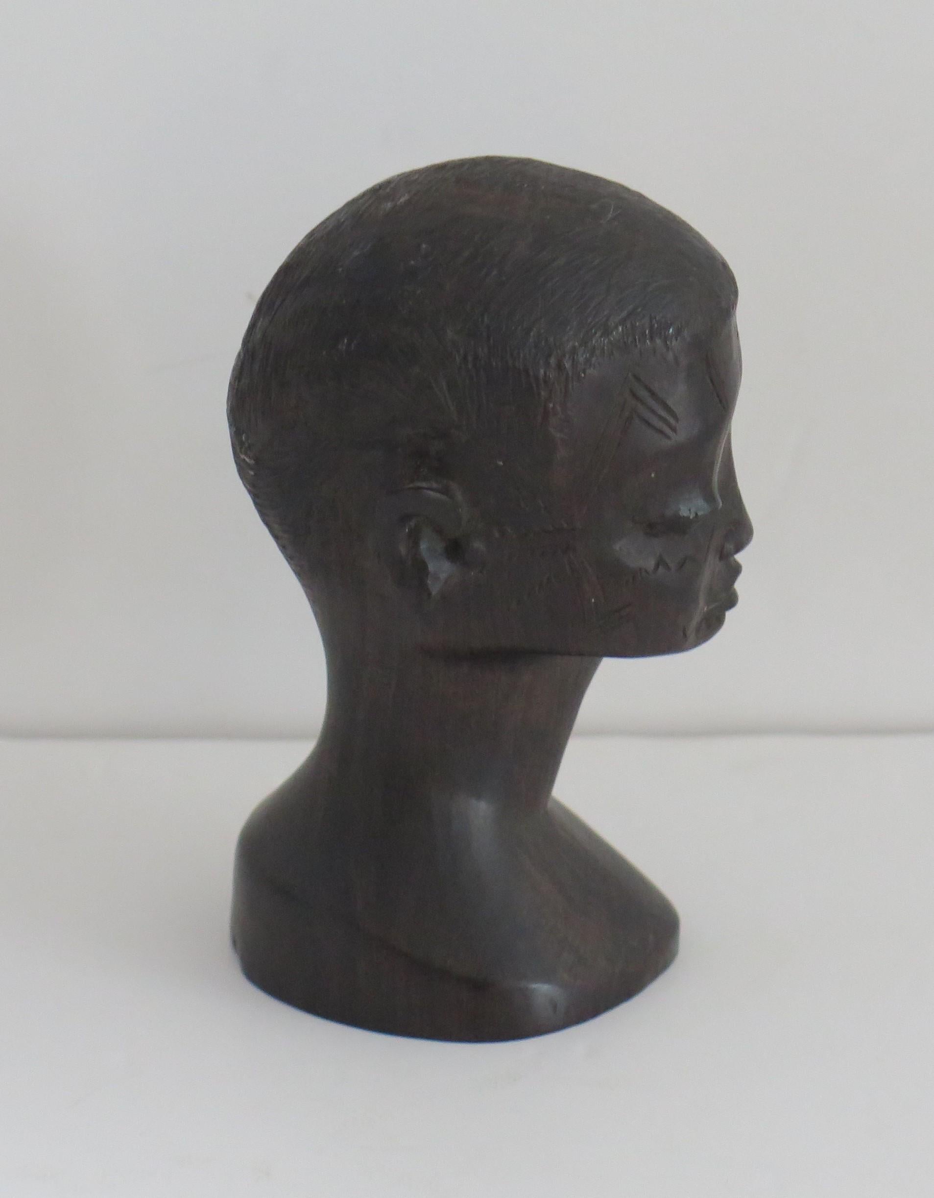 African Head Finely Hand Carved in Heavy Hardwood, Mid 20th Century 4