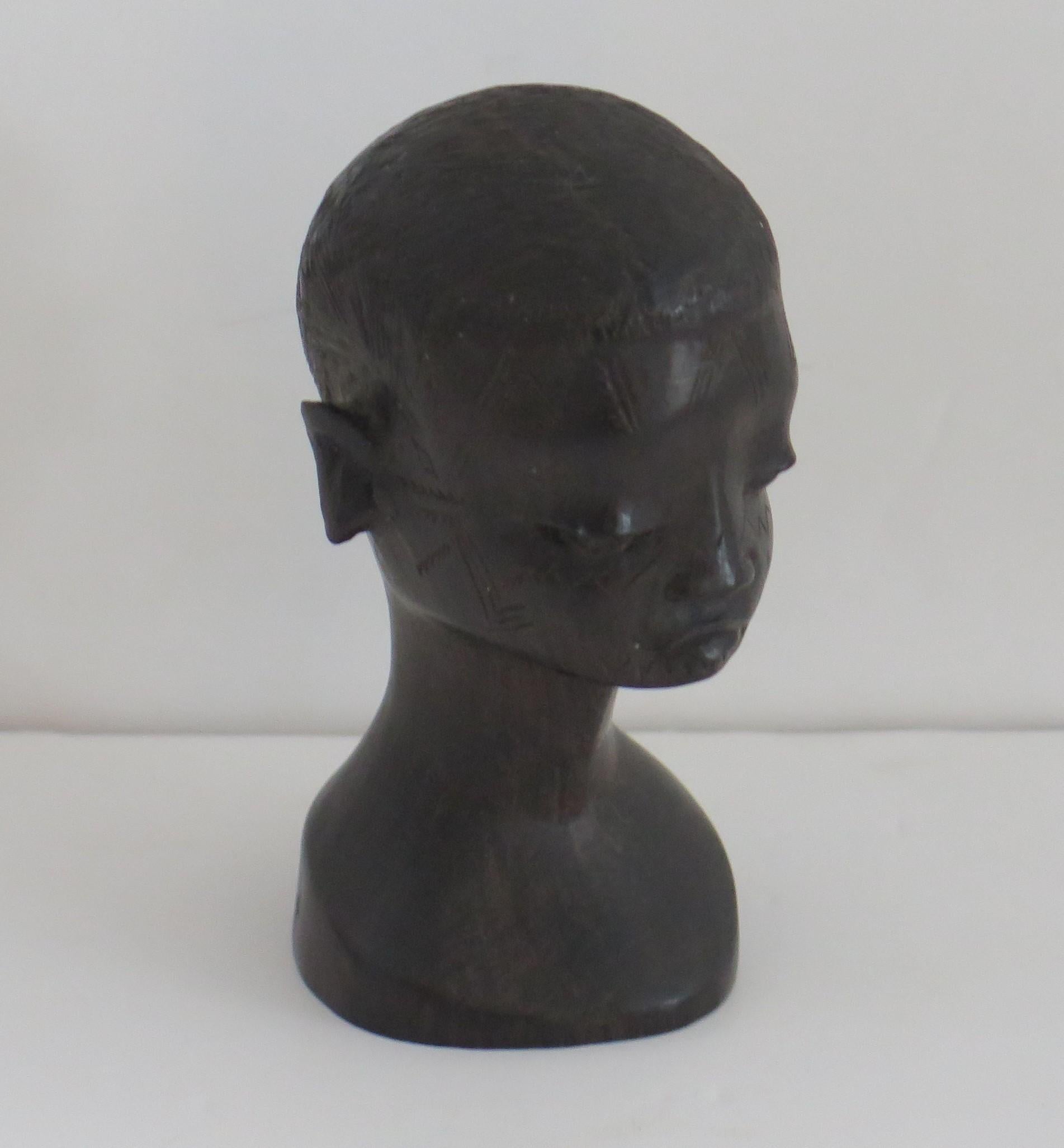 African Head Finely Hand Carved in Heavy Hardwood, Mid 20th Century 5