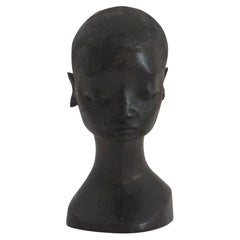 African Head Finely Hand Carved in Heavy Hardwood, Mid 20th Century