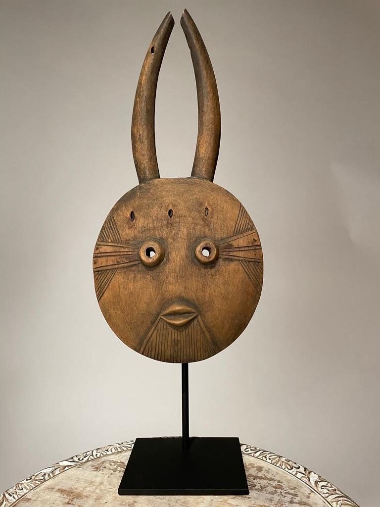 African Goli Style Tribal Mask Mounted on a Custom Steel Base African Goli Style Tribal Mask Mounted on a Custom Steel Base