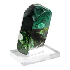 African Green Malachite and Organic Green Hues Glass Shape Sculpture