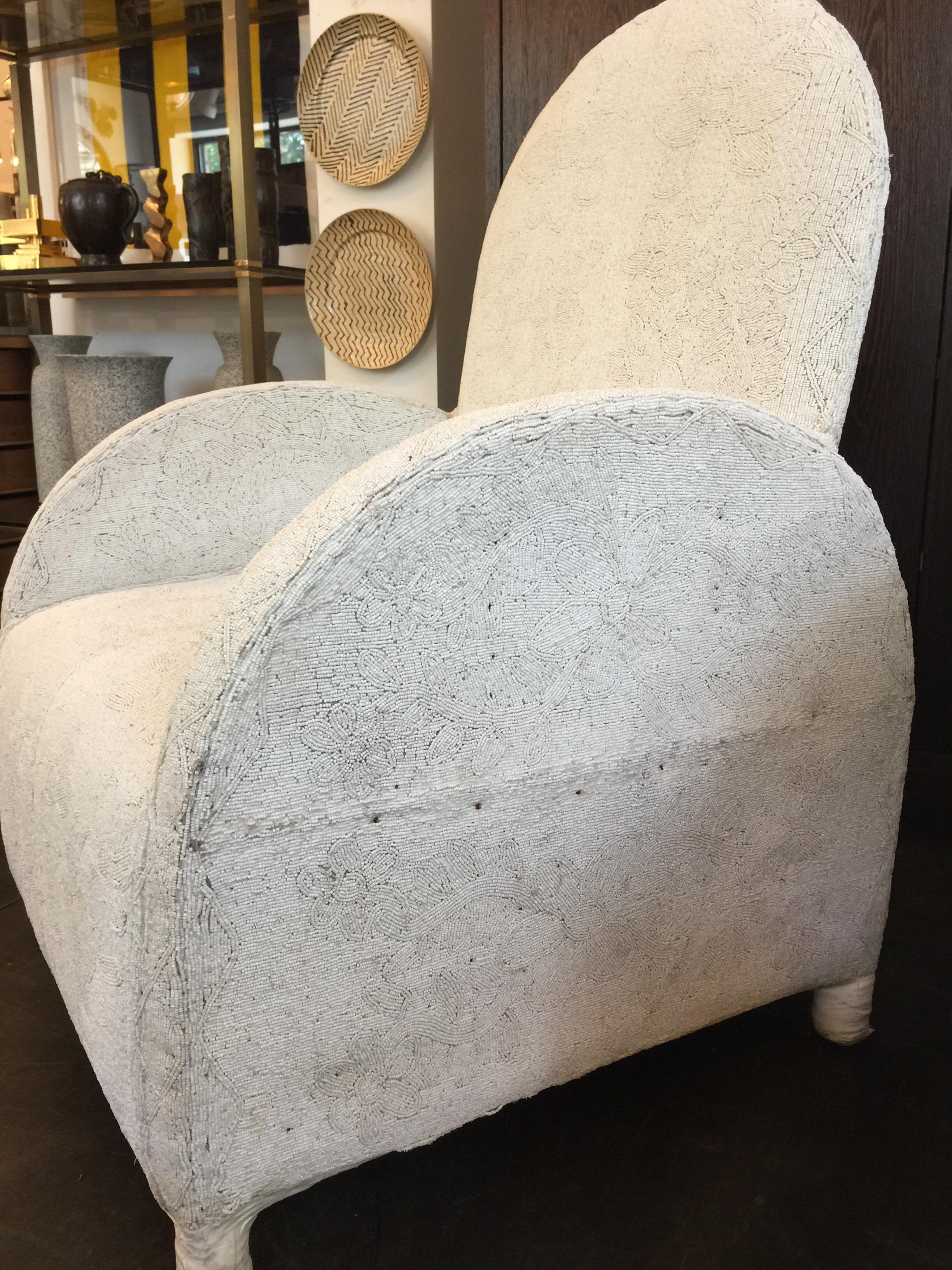African Hand Beaded Armchairs, Pair  _SALE_ In Good Condition In East Hampton, NY