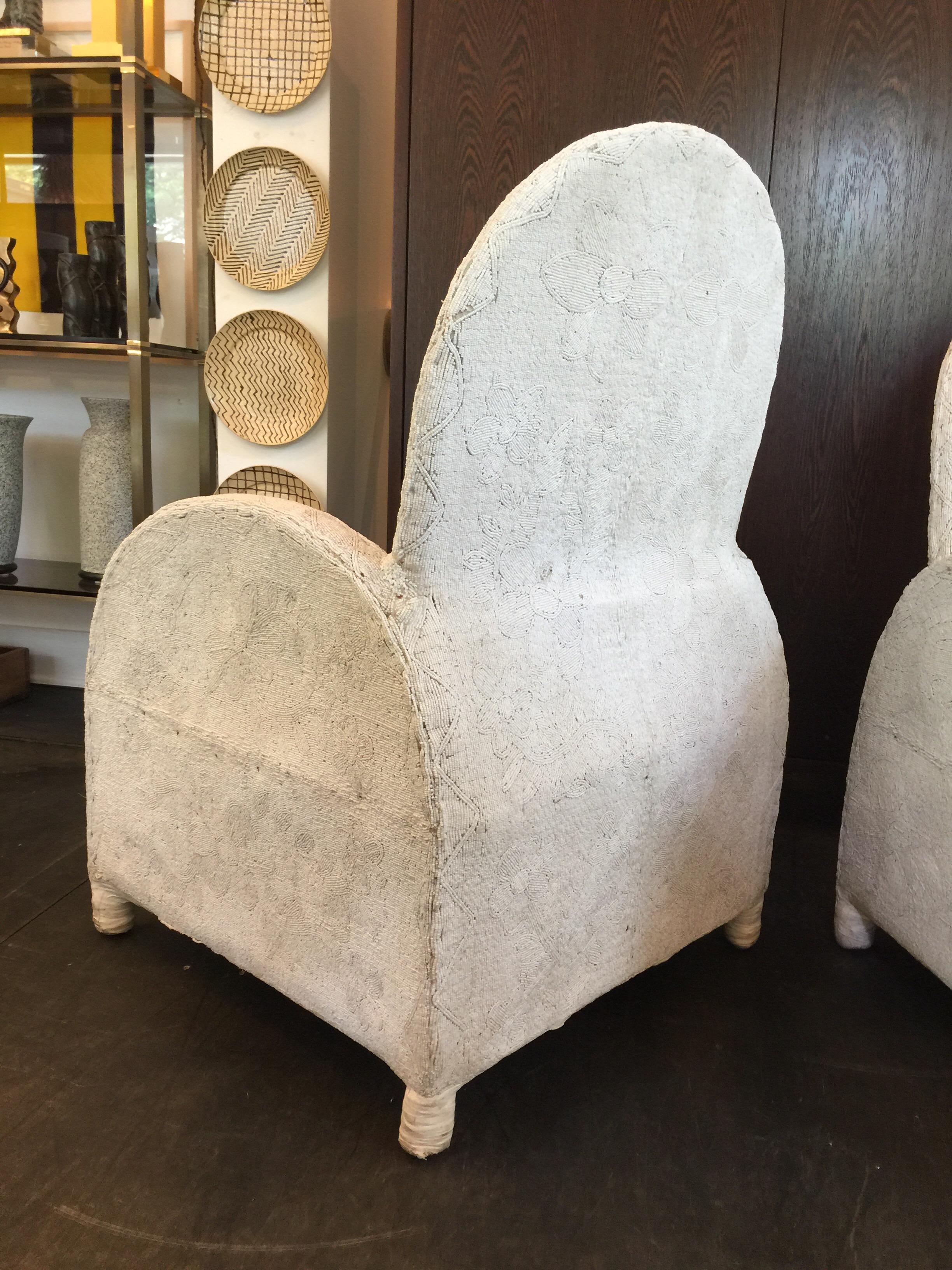20th Century African Hand Beaded Armchairs, Pair  _SALE_