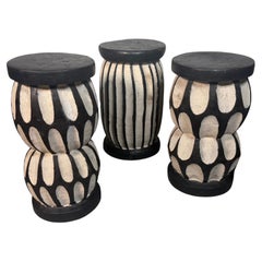 African Hand carved and painted wooden stools / pedestals