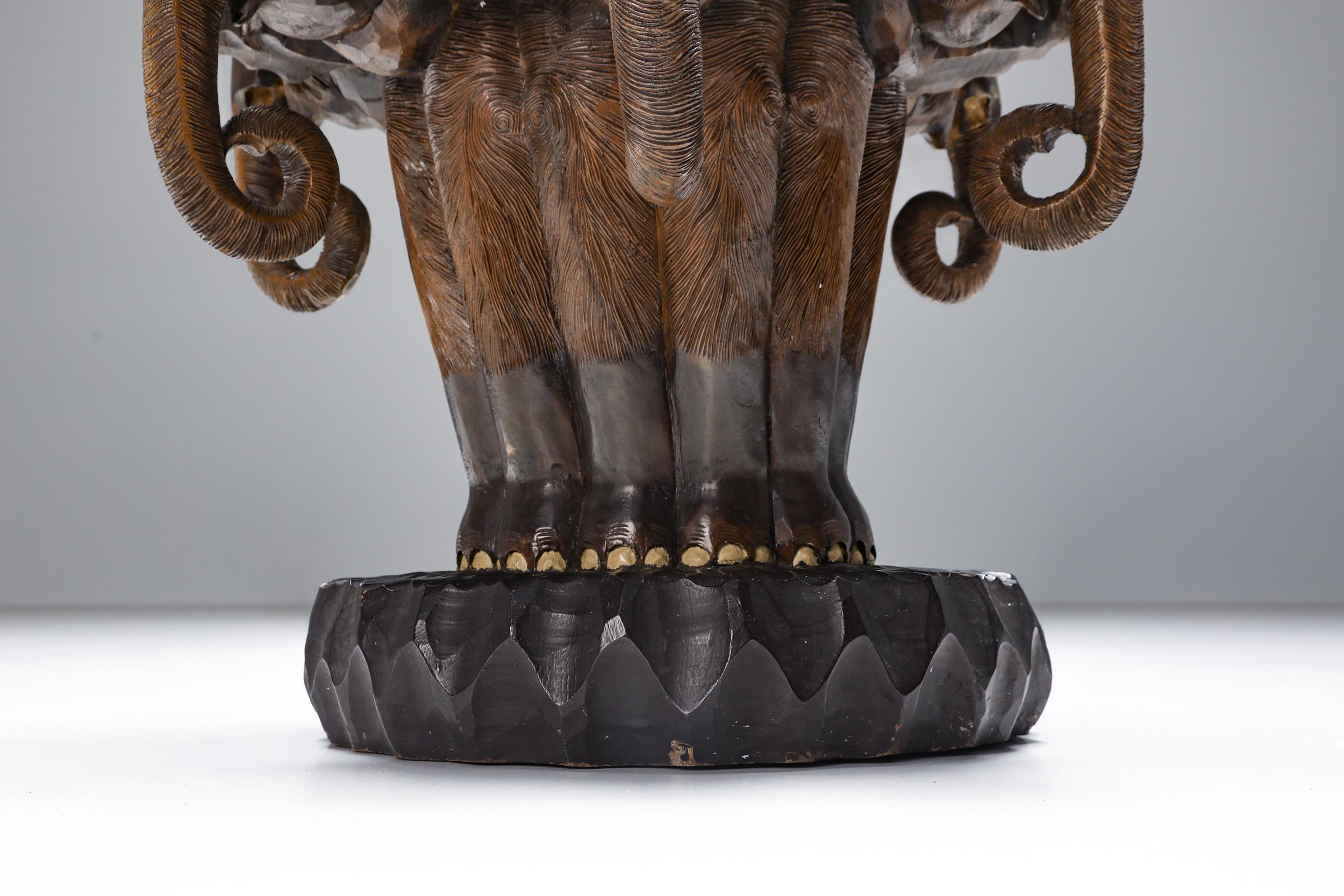 Ivorian African Hand Carved Elephant Side Table, 20th Century