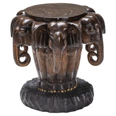 African Hand Carved Elephant Side Table, 20th Century