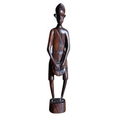 African Hand-Carved Hardwood Male Figure, Ebony, East Africa, Mid-Century, 2C115