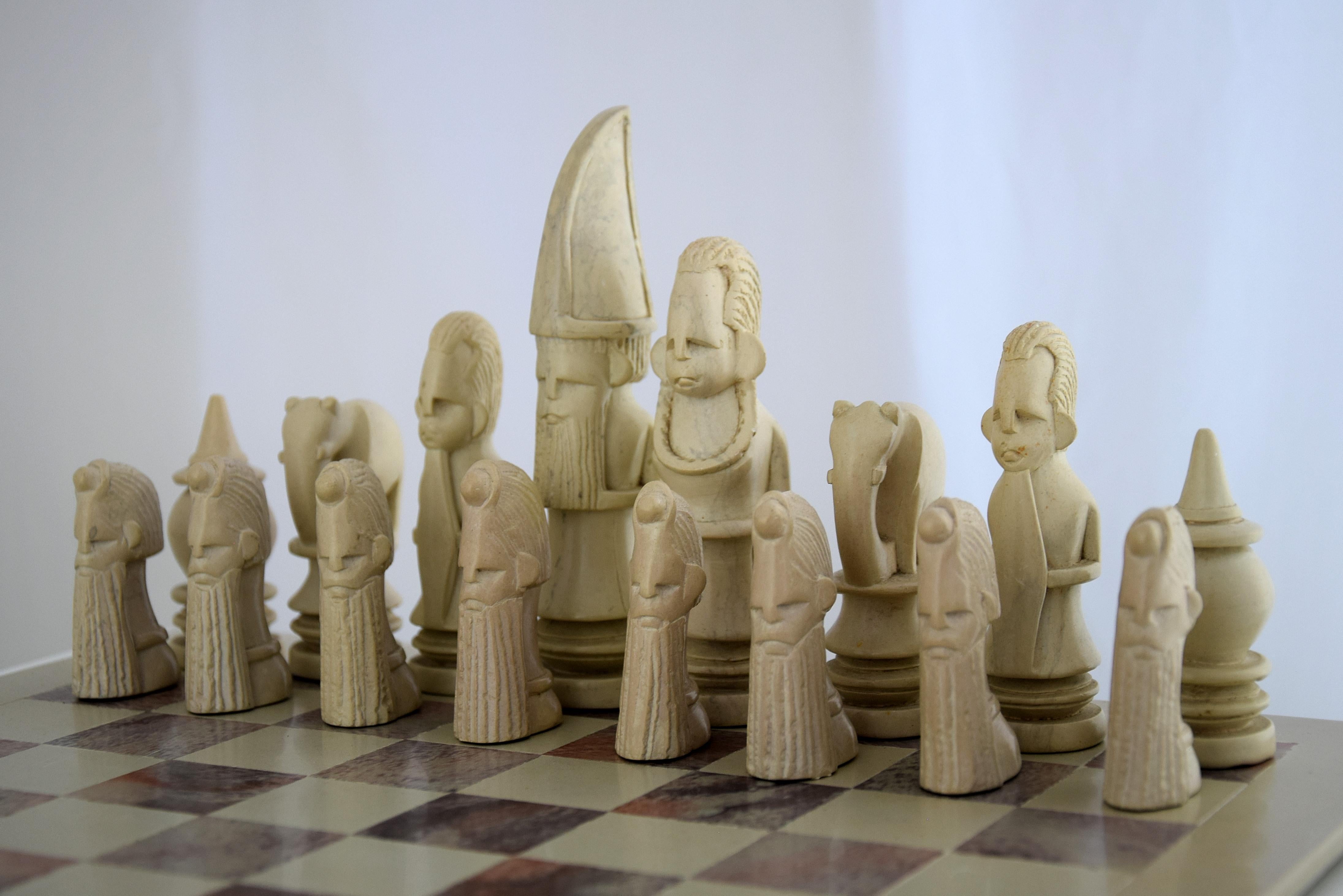 African Hand Carved Stone Chess Set 1980 2