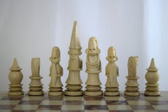 African Hand Carved Stone Chess Set 1980