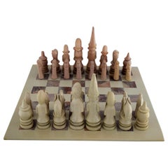 African Hand Carved Stone Chess Set 1980
