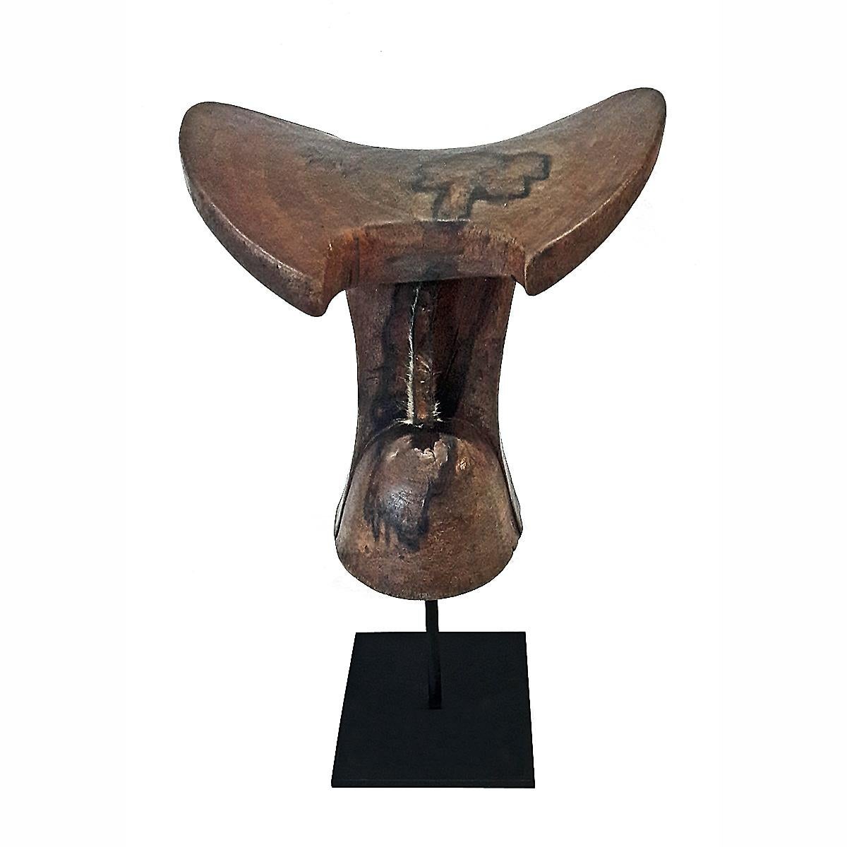 Late 20th Century African Hand Carved Teak Wood Headrest