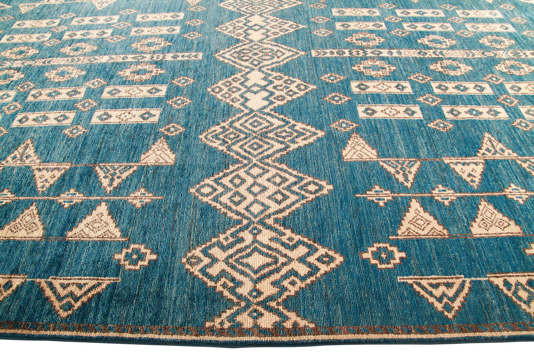 Pakistani One-of-a-Kind Tribal Wool Hand-Knotted Area Rug, Ocean, 6' 2 x 8' 10