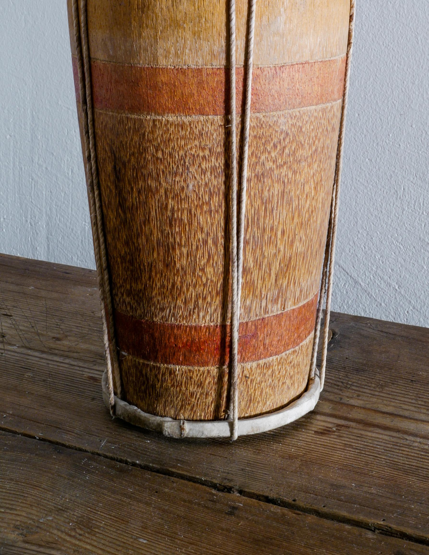 Folk Art African Hand-Made Wooden and Hide Tribal Drum, 1900s