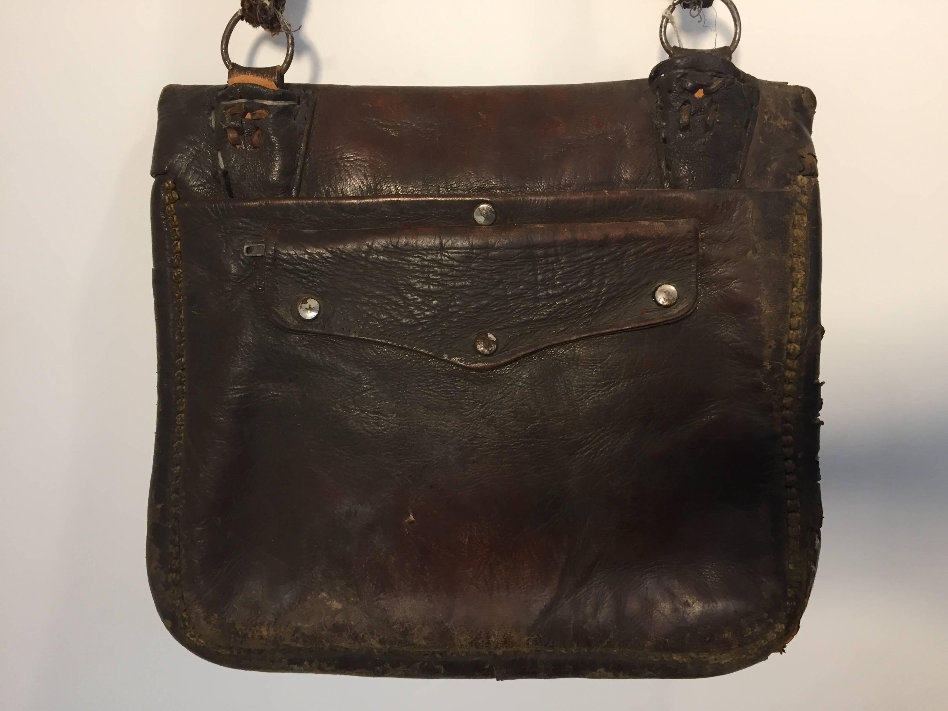 African Hand Tooled Leather Tribal Shoulder Bag For Sale 2