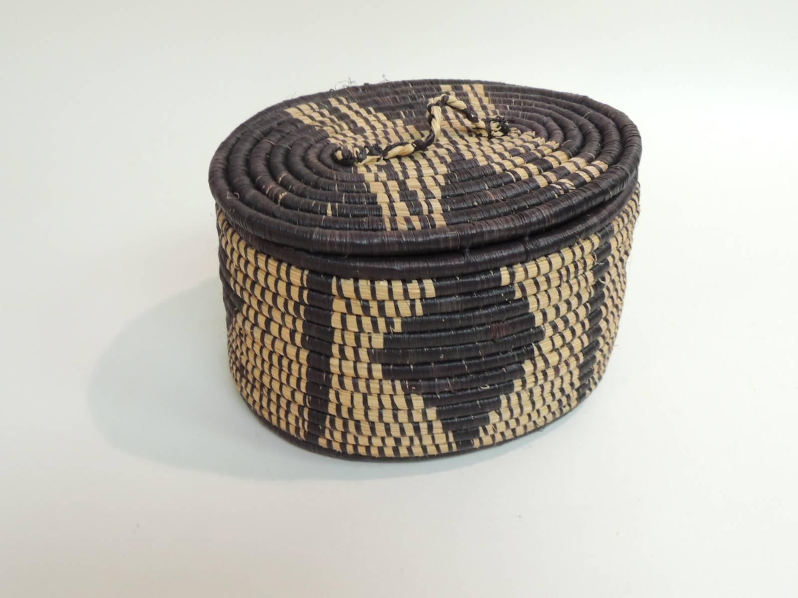 Tribal African Handwoven Oval Artisanal Basket with Lid
