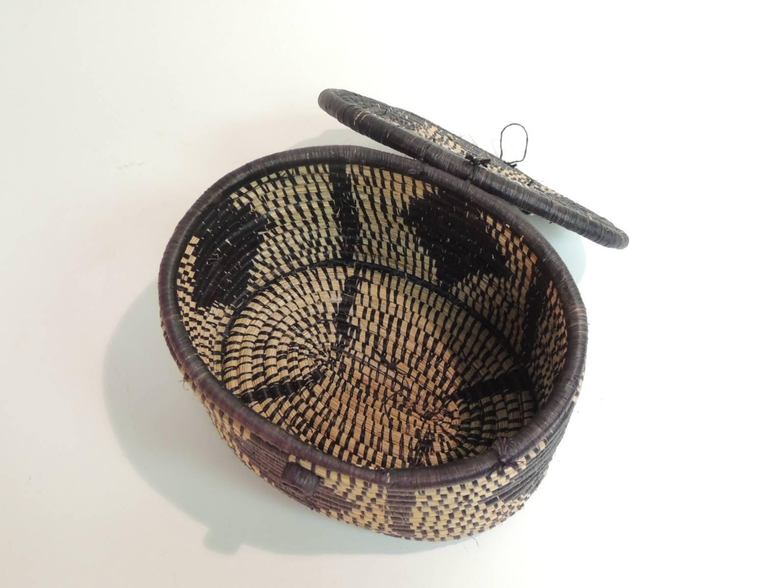 Ugandan African Handwoven Oval Artisanal Basket with Lid