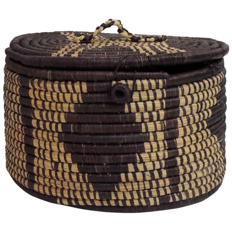 African Handwoven Oval Artisanal Basket with Lid at 1stDibs