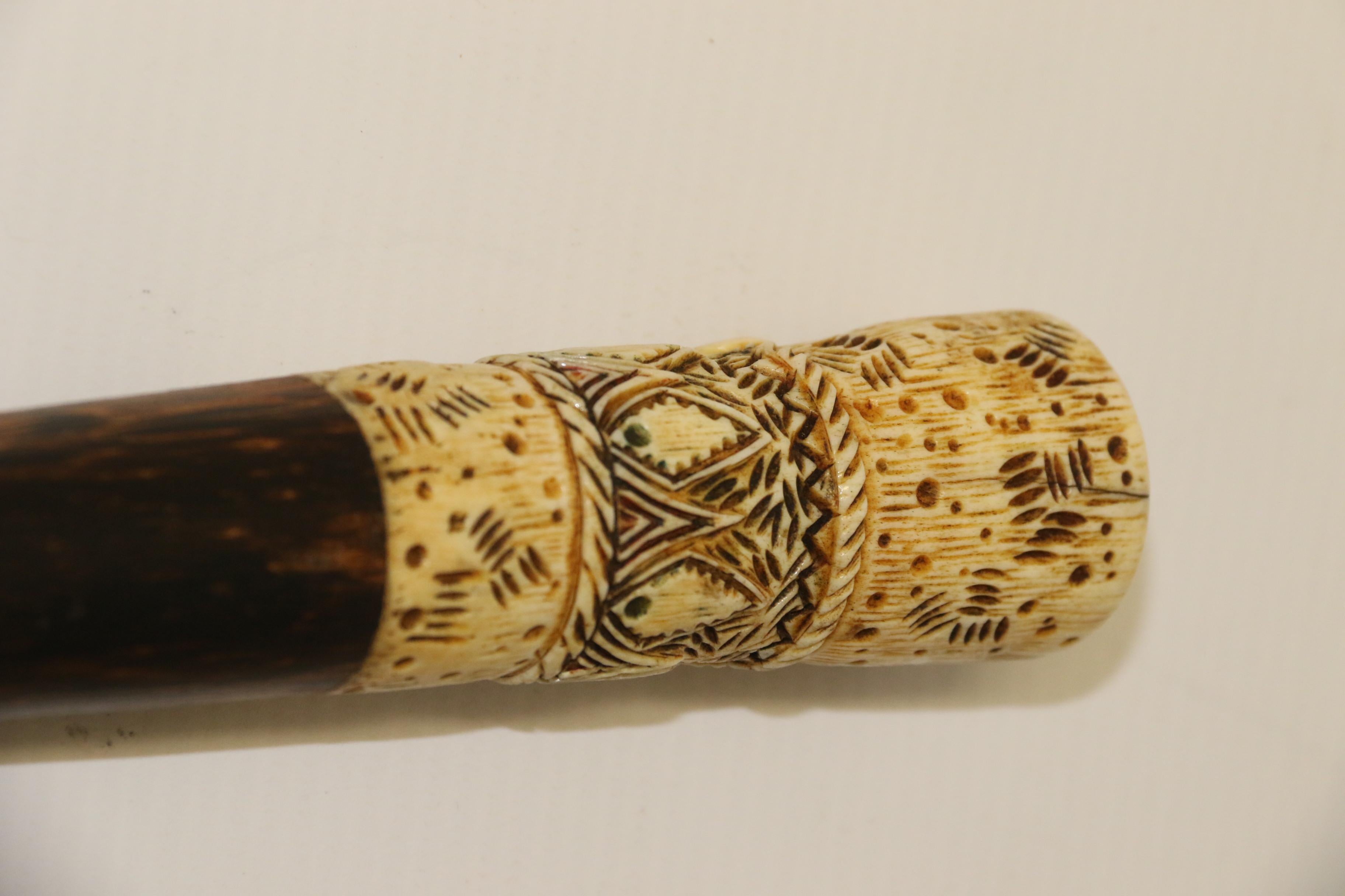 Other African Hardwood and Carved Bone Early 20th Century Walking Stick For Sale