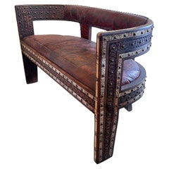 African Hardwood And Leather Two‑Seater Settee (Pair Of Chairs Also Available)