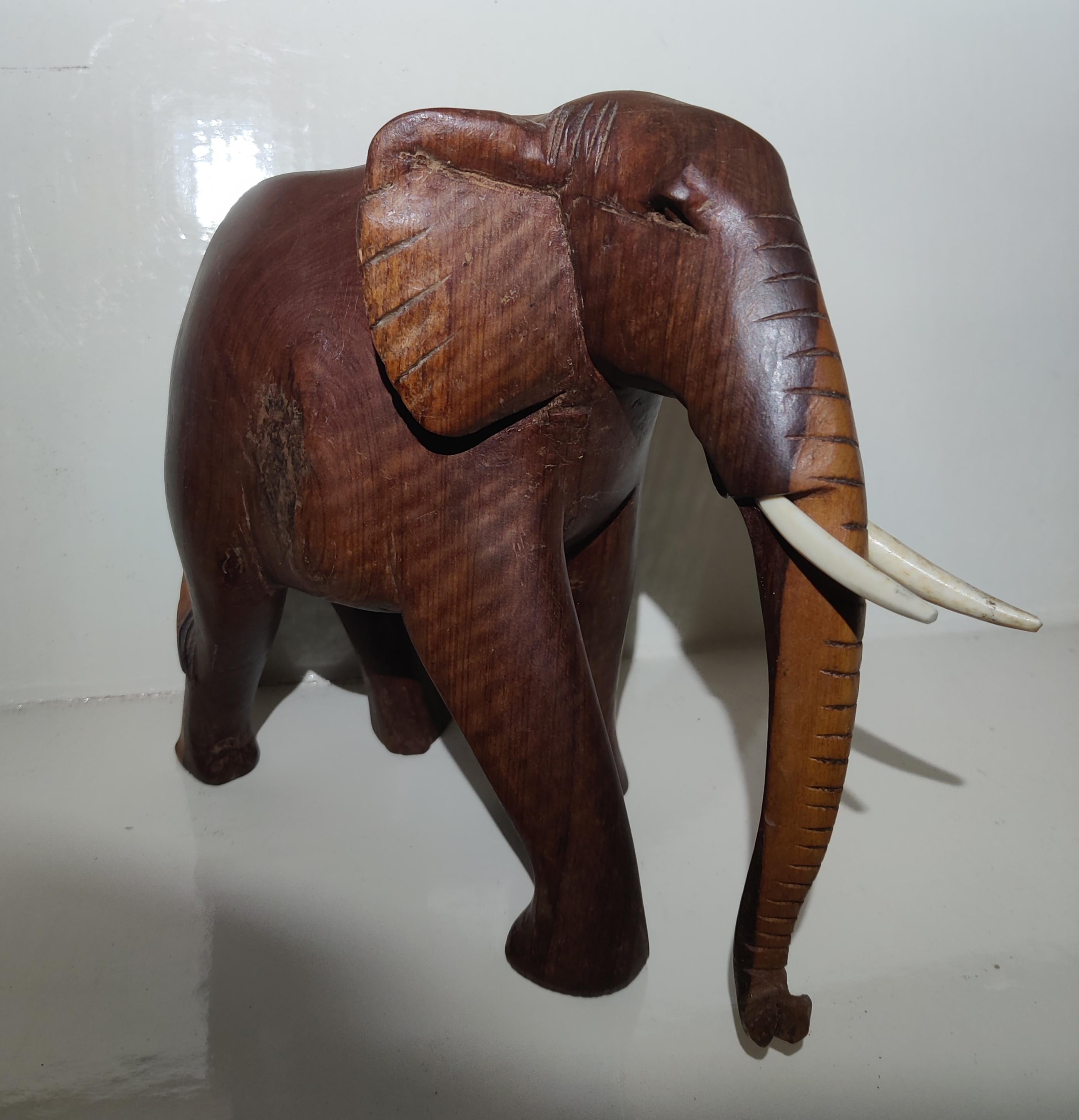 African Heavy Wood Carved Elephant with Tusks For Sale 6