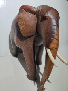 African Heavy Wood Carved Elephant with Tusks