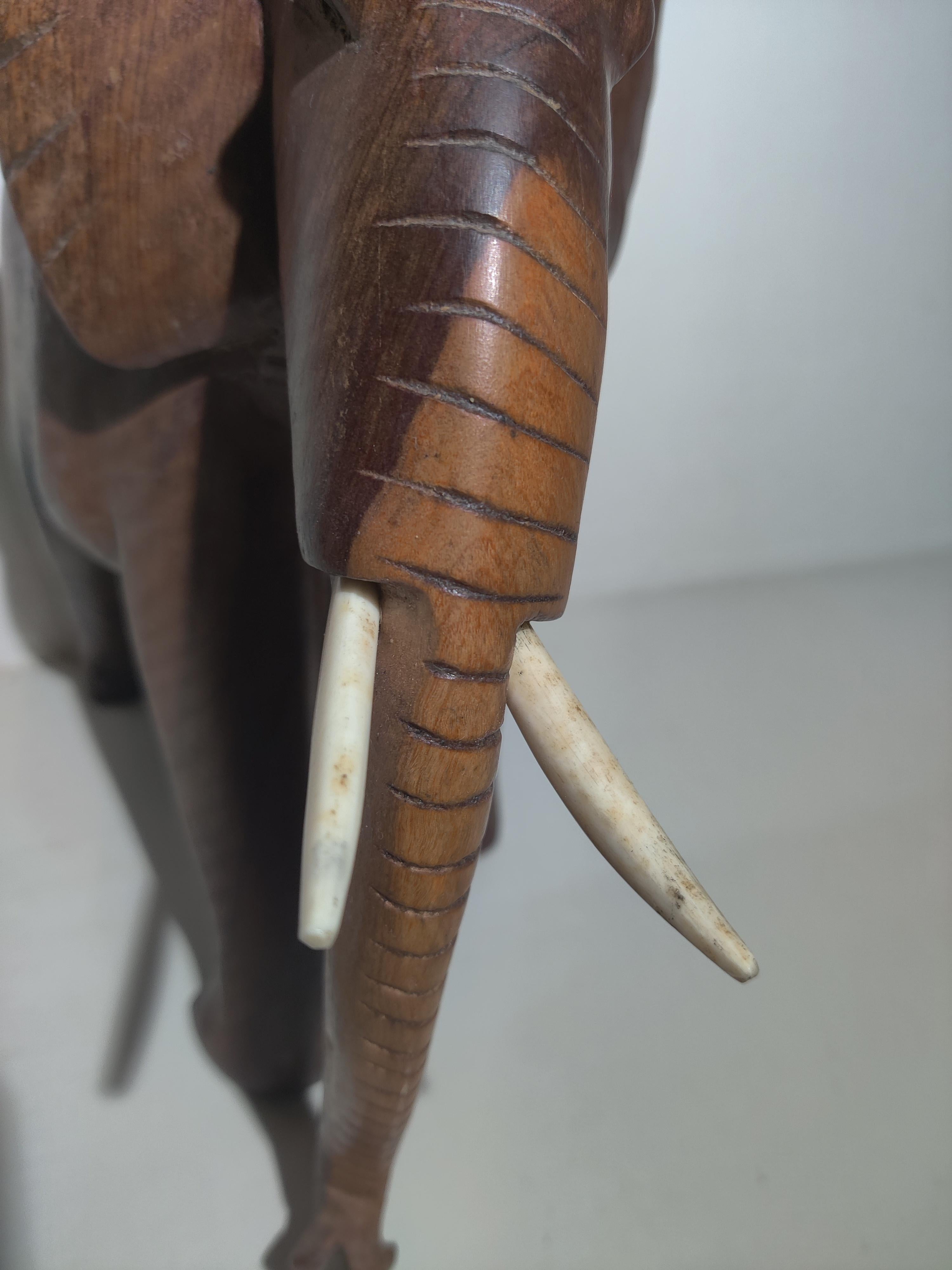 African Heavy Wood Carved Elephant with Tusks In Good Condition For Sale In Cincinnati, OH