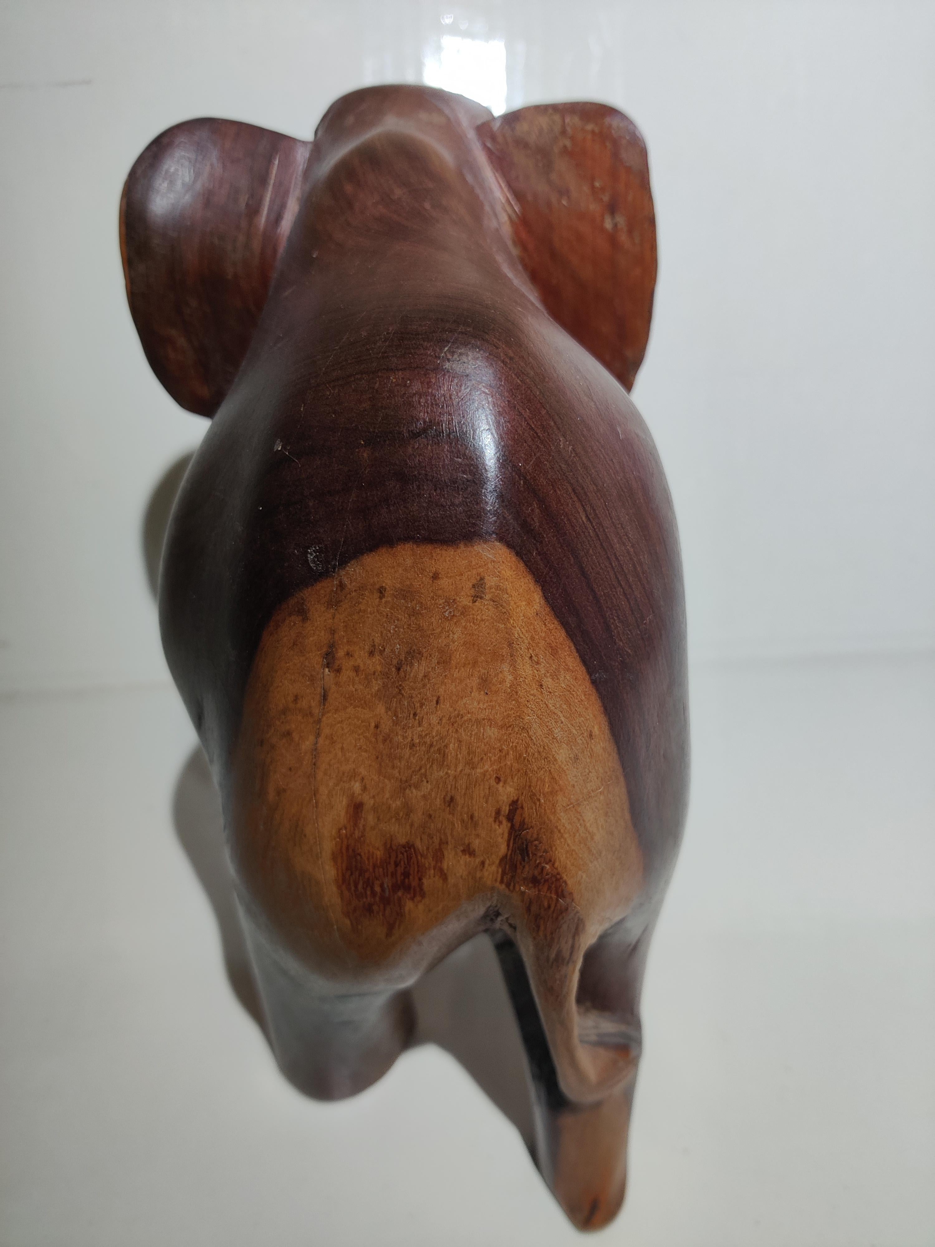 African Heavy Wood Carved Elephant with Tusks For Sale 1