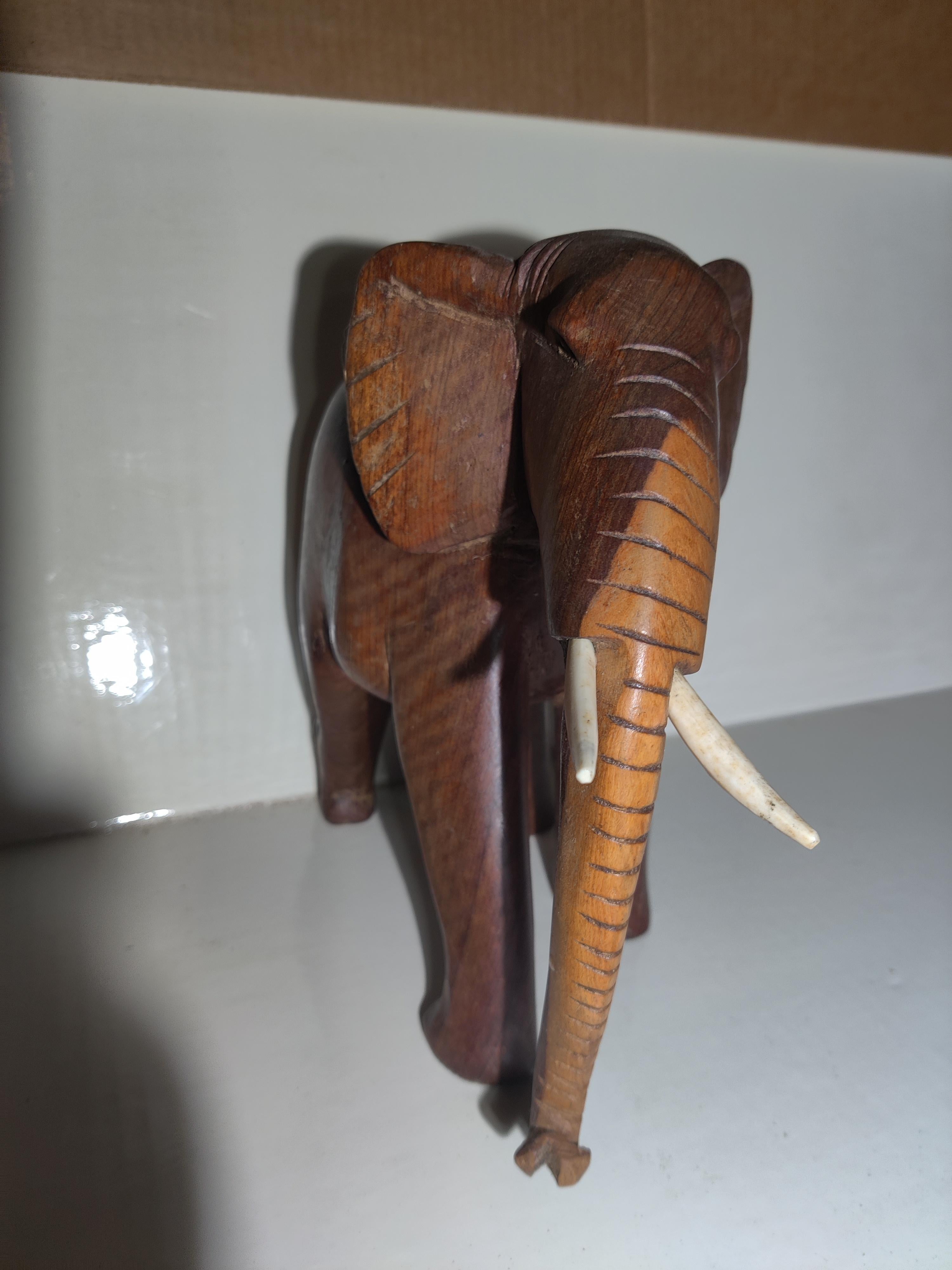 African Heavy Wood Carved Elephant with Tusks For Sale 2
