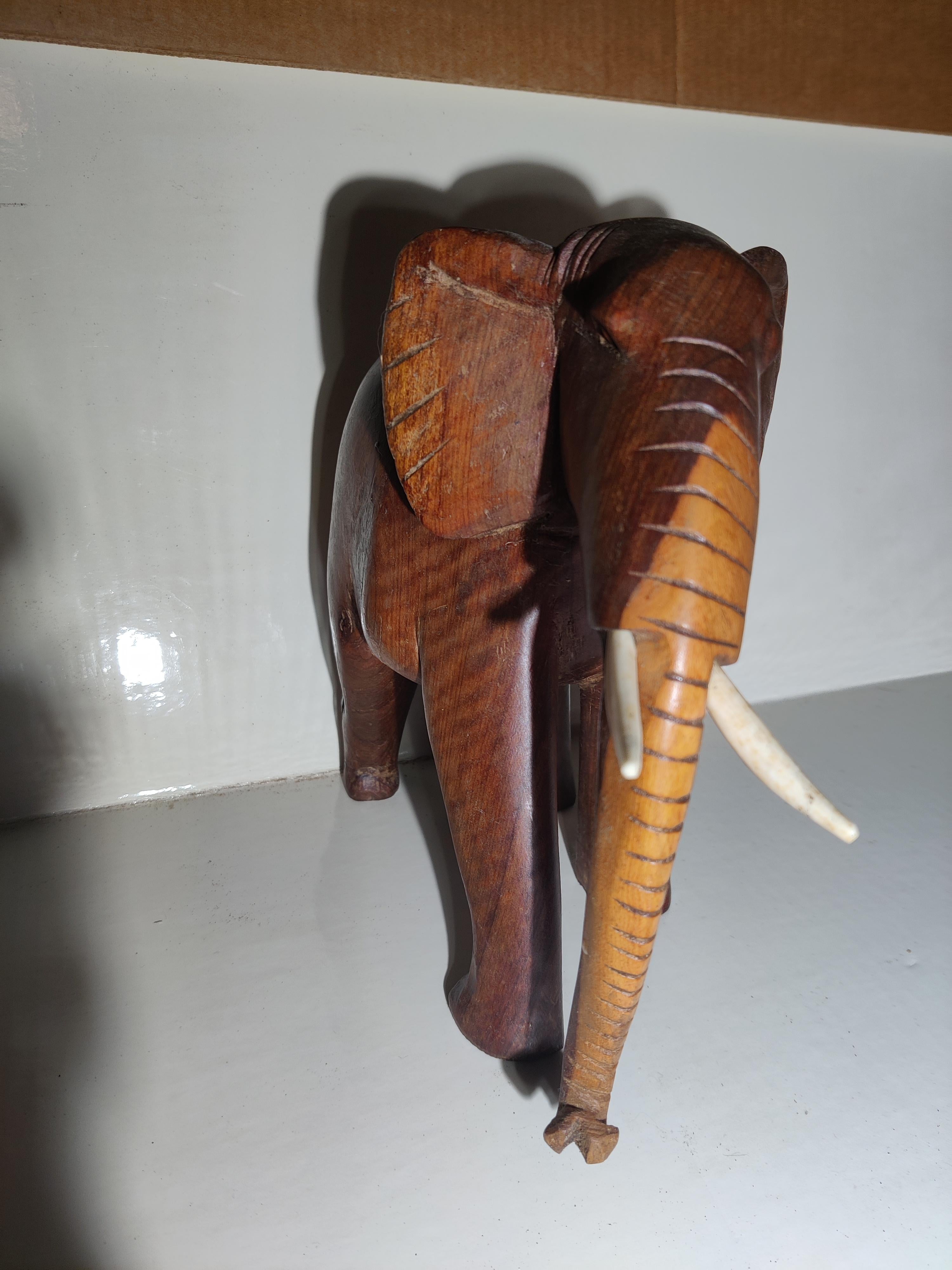 African Heavy Wood Carved Elephant with Tusks For Sale 4
