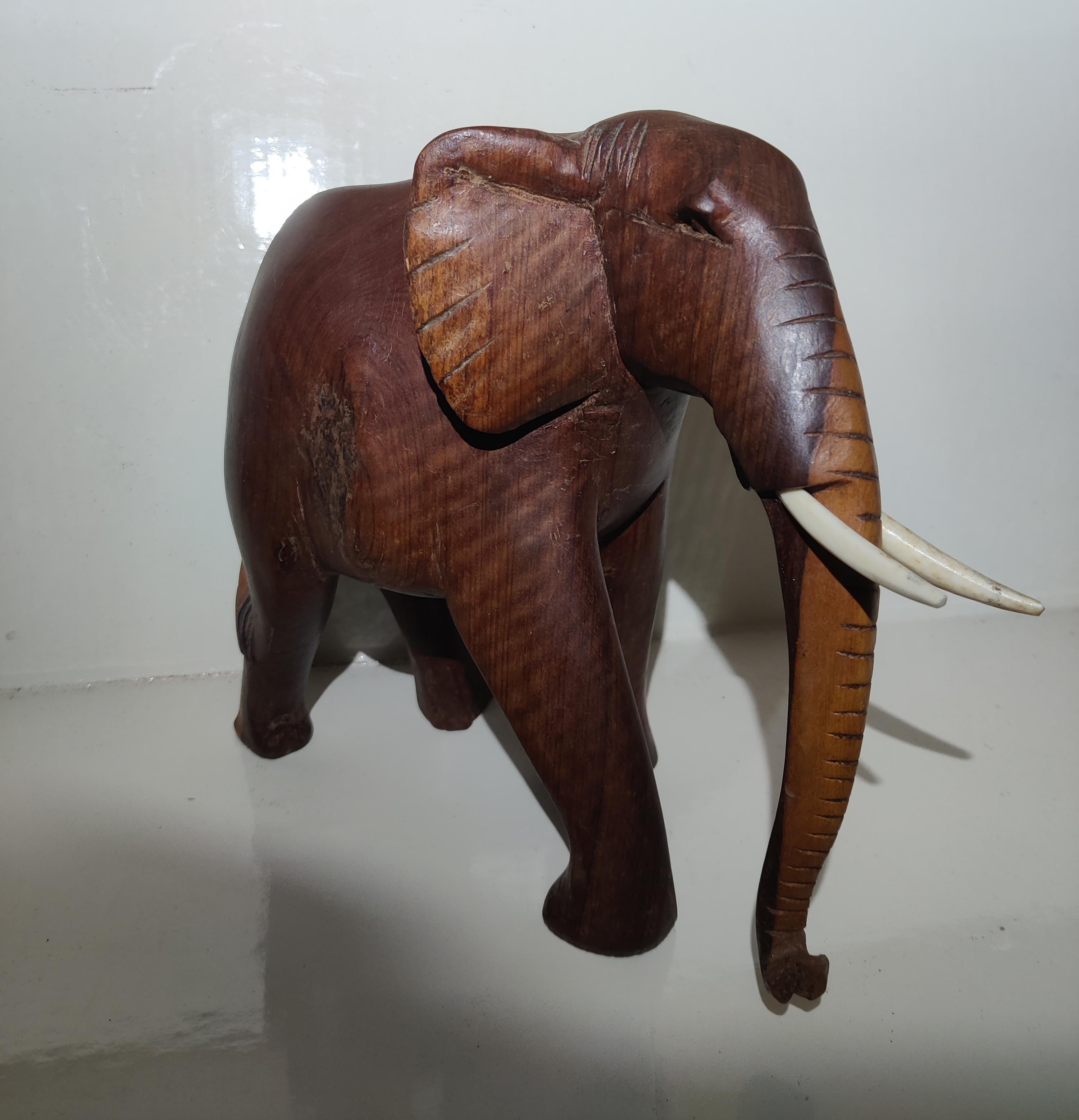 African Heavy Wood Carved Elephant with Tusks For Sale 5
