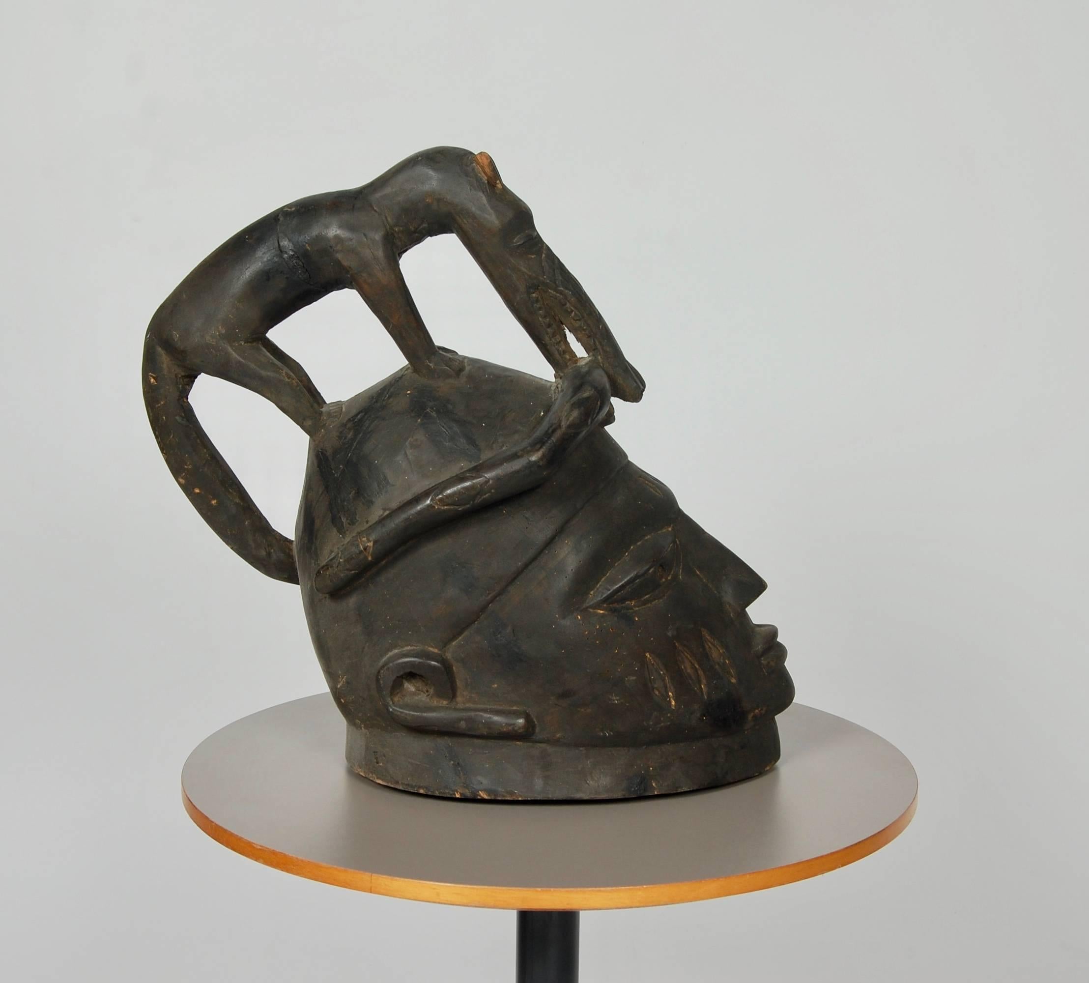 Hand-Carved African Helmet Mask 'Gelede' from Yoruba Nigeria For Sale