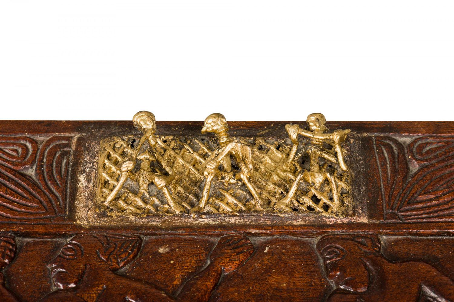 African Hinged Top Carved Wood and Brass Figural Chest in vendita 7