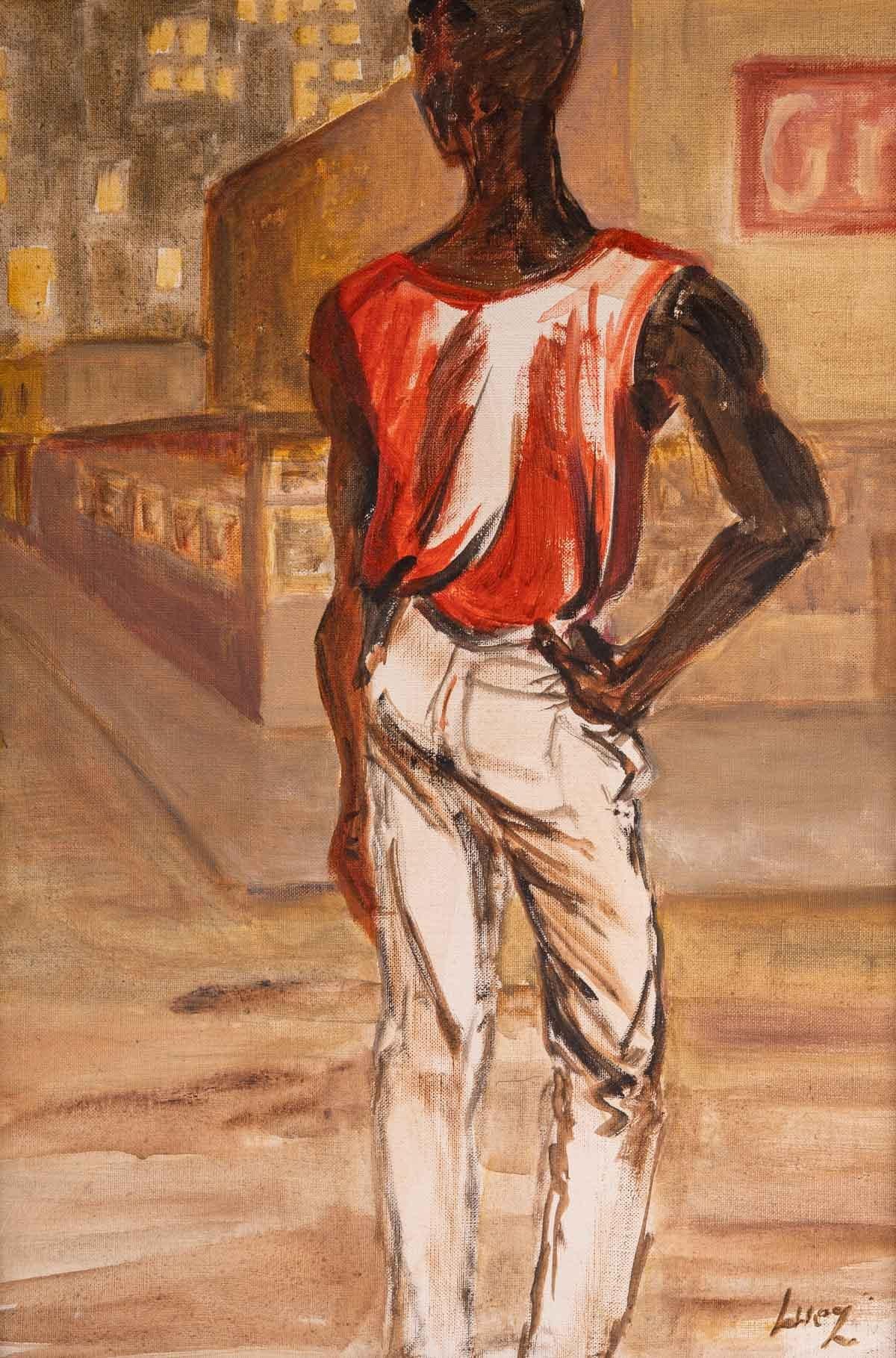 African in red shirt, 20th century.
Evelyne Luez, Paris school.
Measures: H: 54 cm, W: 37 cm, D: 3 cm.